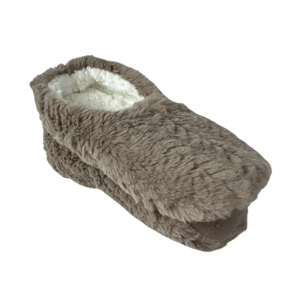 Auden Women's 0772 M/L 8-12 Faux Fur Slipper‎ Socks Taupe Gripper Bottom NWT